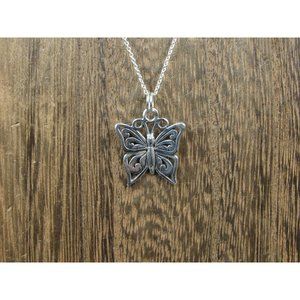 16 Inch Sterling Silver Quality Thick Butterfly Pendant Necklace